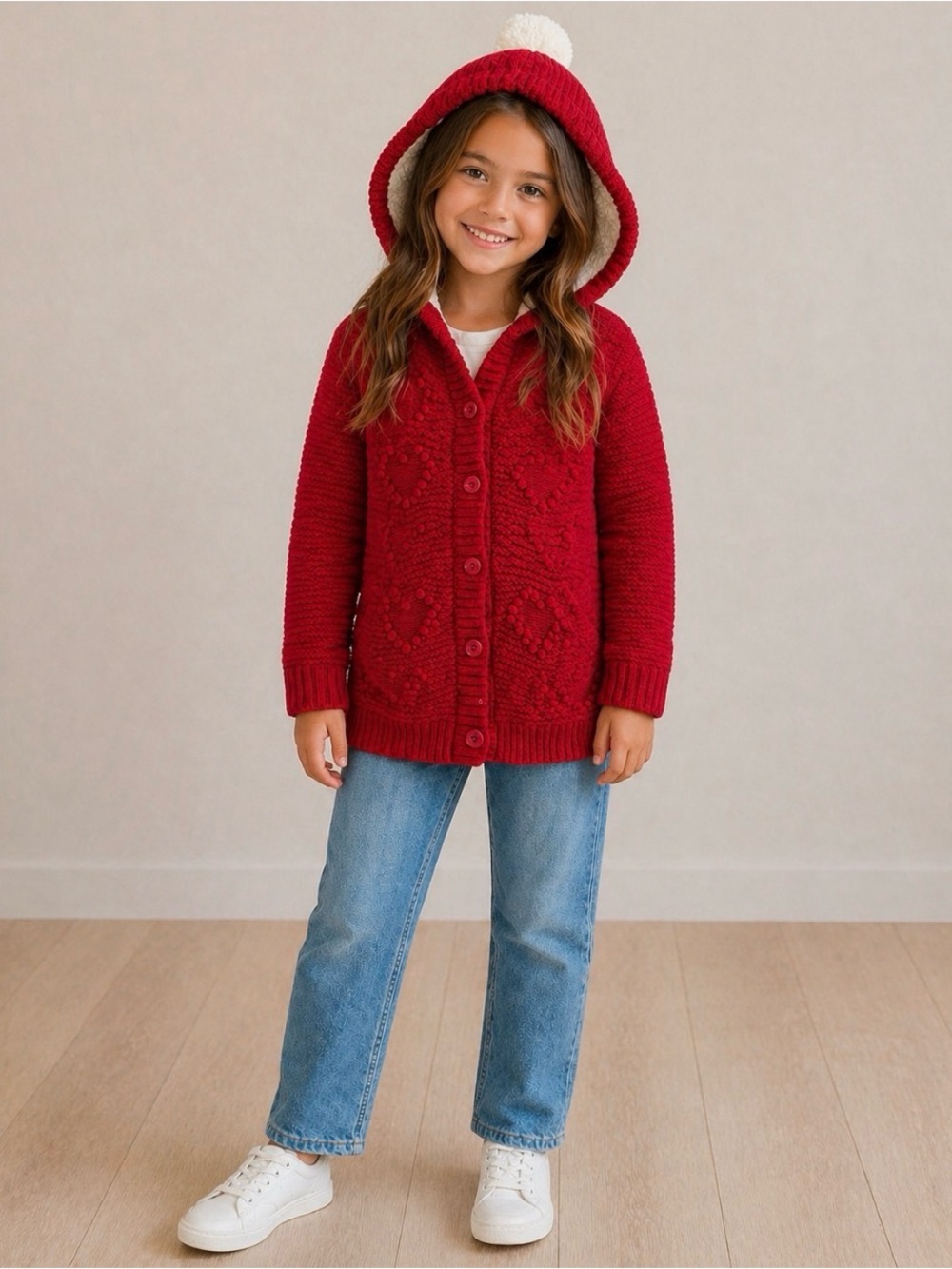 Hanna Anderson Hooded Knit Cardigan Sweater - Red